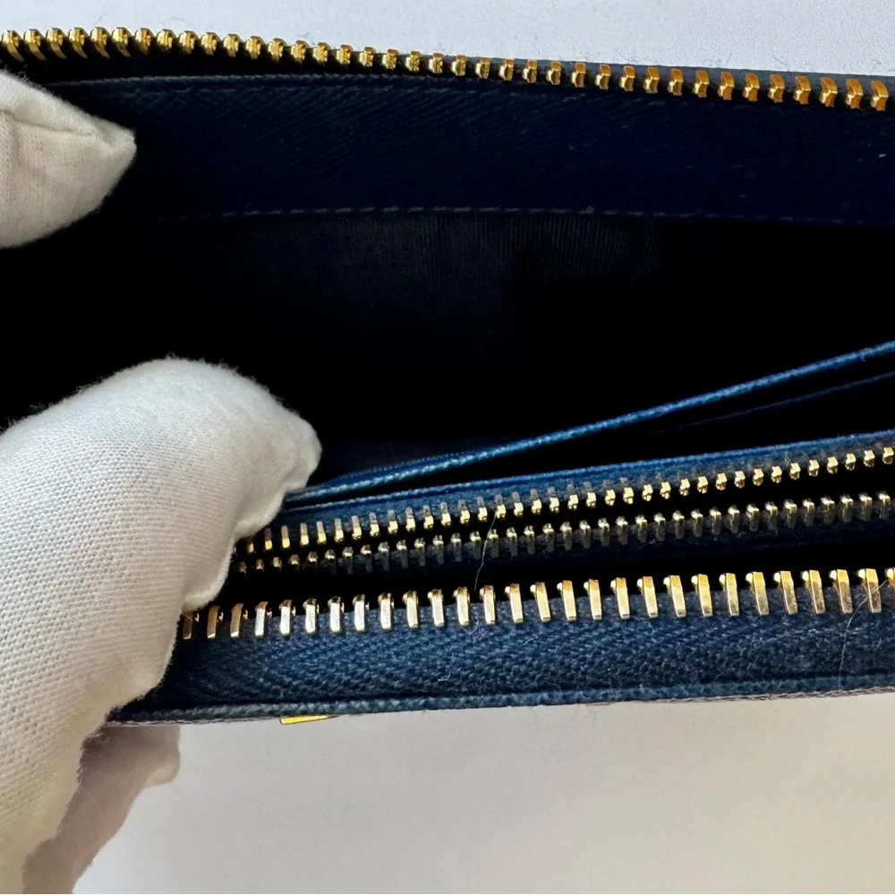 Excellent Blue Prada Zip-Around Wallet with Gold Accents - Picture 7 of 9